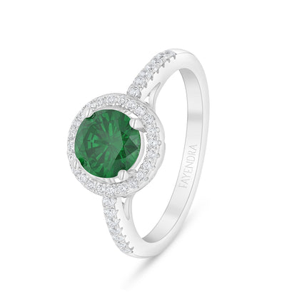 خاتم من الفضة الخالصة عيار 925 مطلي روديوم مرصع زركون زمردي و فص ابيض