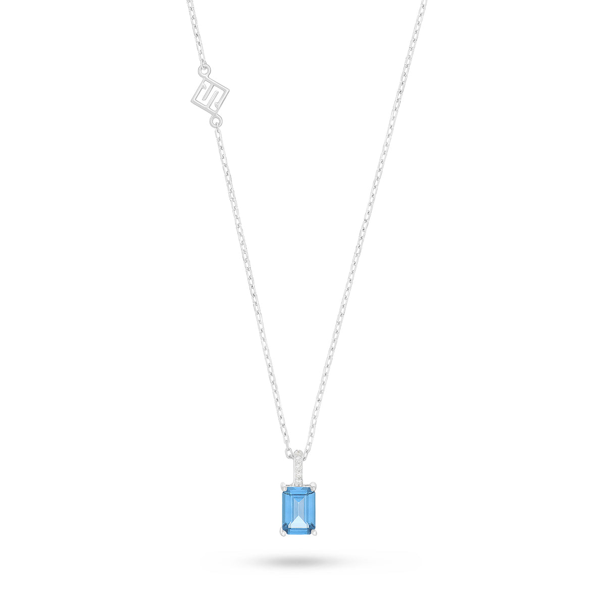 Sterling Silver 925 Necklace Rhodium Plated Embedded With Blue Spinel And White Zircon