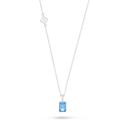 Sterling Silver 925 Necklace Rhodium Plated Embedded With Blue Spinel And White Zircon