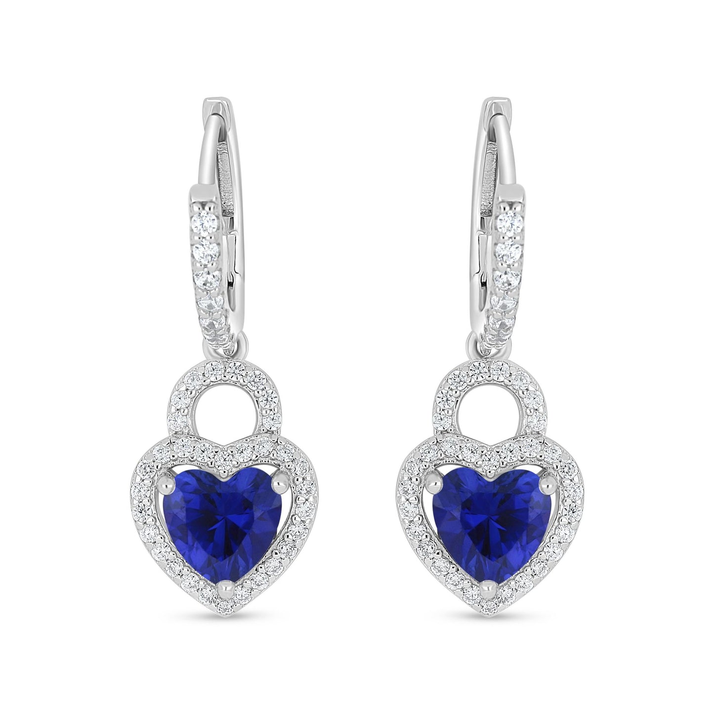 Sterling Silver 925 Earring Rhodium Plated Embedded With Sapphire Corundum And White Zircon