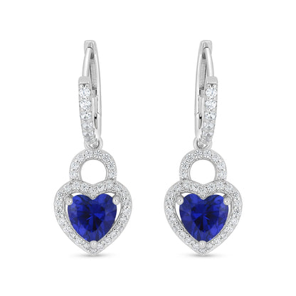 Sterling Silver 925 Earring Rhodium Plated Embedded With Sapphire Corundum And White Zircon