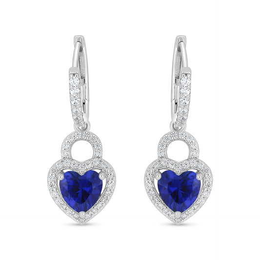 Sterling Silver 925 Earring Rhodium Plated Embedded With Sapphire Corundum And White Zircon