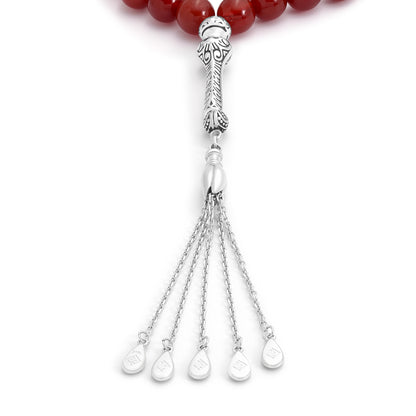 Rosary 33 Dark Red Agate Cabochon 10 mm With Stainless Steel 316L Set Silver And Black Plated