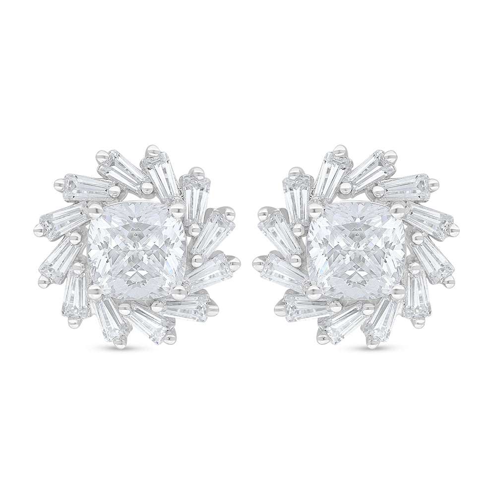 Sterling Silver 925 Earring Rhodium Plated Embedded With White Zircon