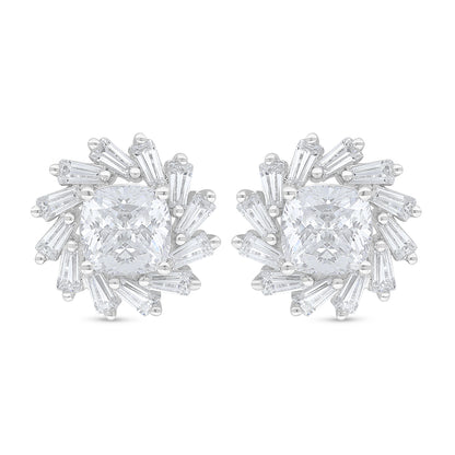 Sterling Silver 925 Earring Rhodium Plated Embedded With White Zircon