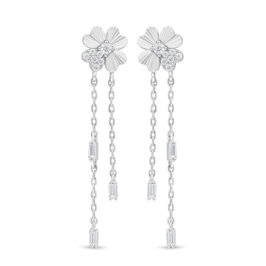 Sterling Silver 925 Earring Rhodium Plated Embedded With White Zircon