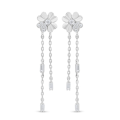 Sterling Silver 925 Earring Rhodium Plated Embedded With White Zircon