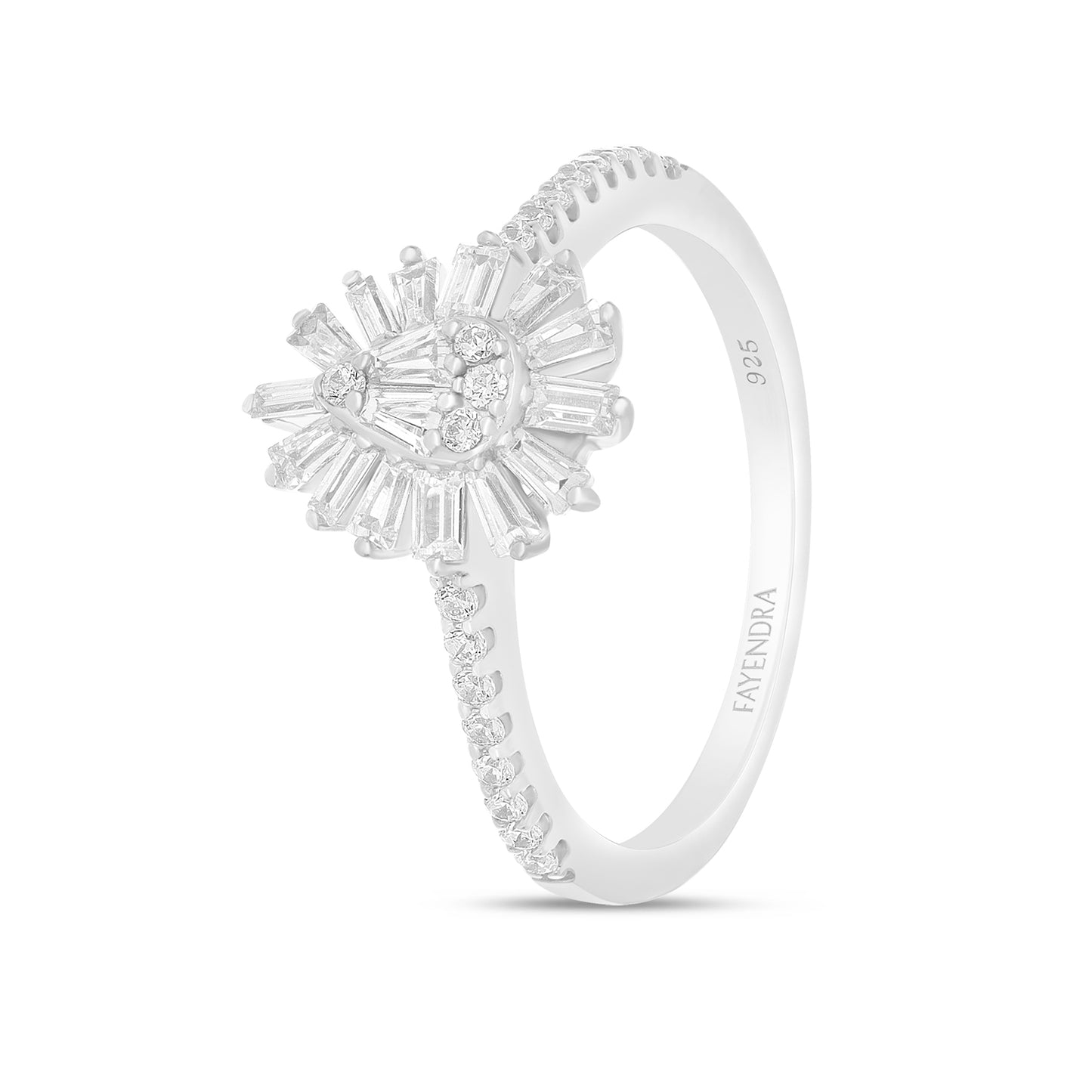 خاتم من الفضة الخالصة عيار 925 مطلي روديوم مرصع فص ابيض