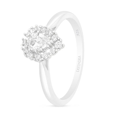 Sterling Silver 925 Ring Rhodium Plated Embedded With White Zircon