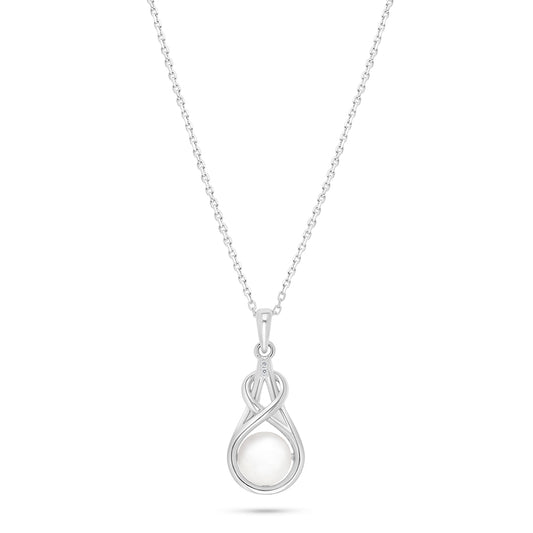 Sterling Silver 925 Necklace Rhodium Plated Embedded With Natural White Pearl And White Zircon