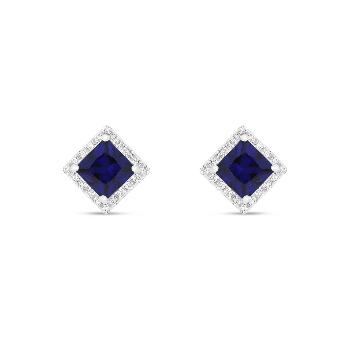 Sterling Silver 925 Earring Rhodium Plated Embedded With Sapphire Corundum And White Zircon
