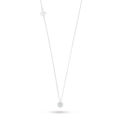 Sterling Silver 925 Necklace Rhodium Plated Embedded With Diamond Zircon