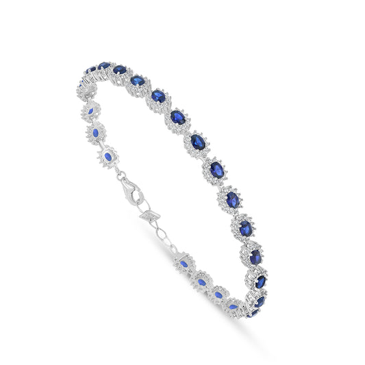 Sterling Silver 925 Bracelet Rhodium Plated Embedded With Sapphire Corundum And White Zircon