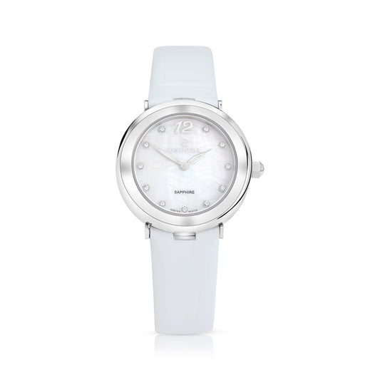 Stainless Steel 316L Watch Silver Color White Leather And White Zircon - WHITE MOP DIAL