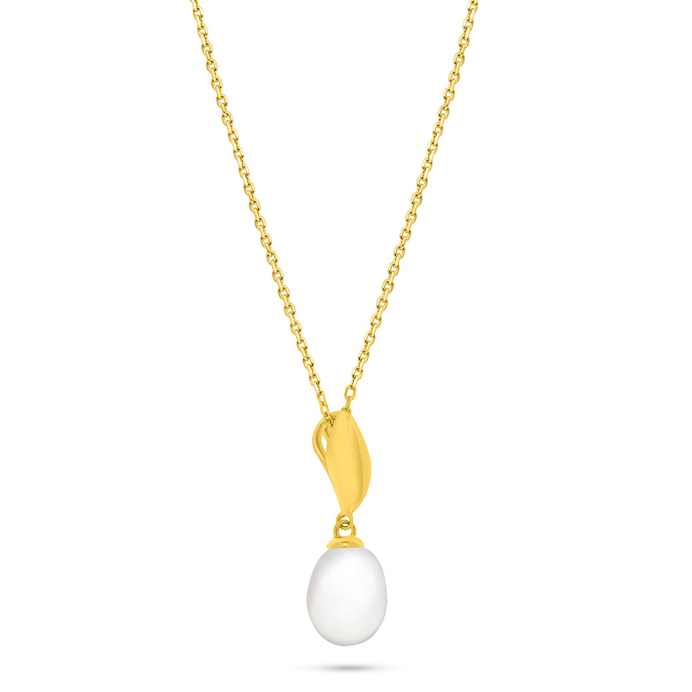 Sterling Silver 925 Necklace Golden Plated Embedded With Natural White Pearl