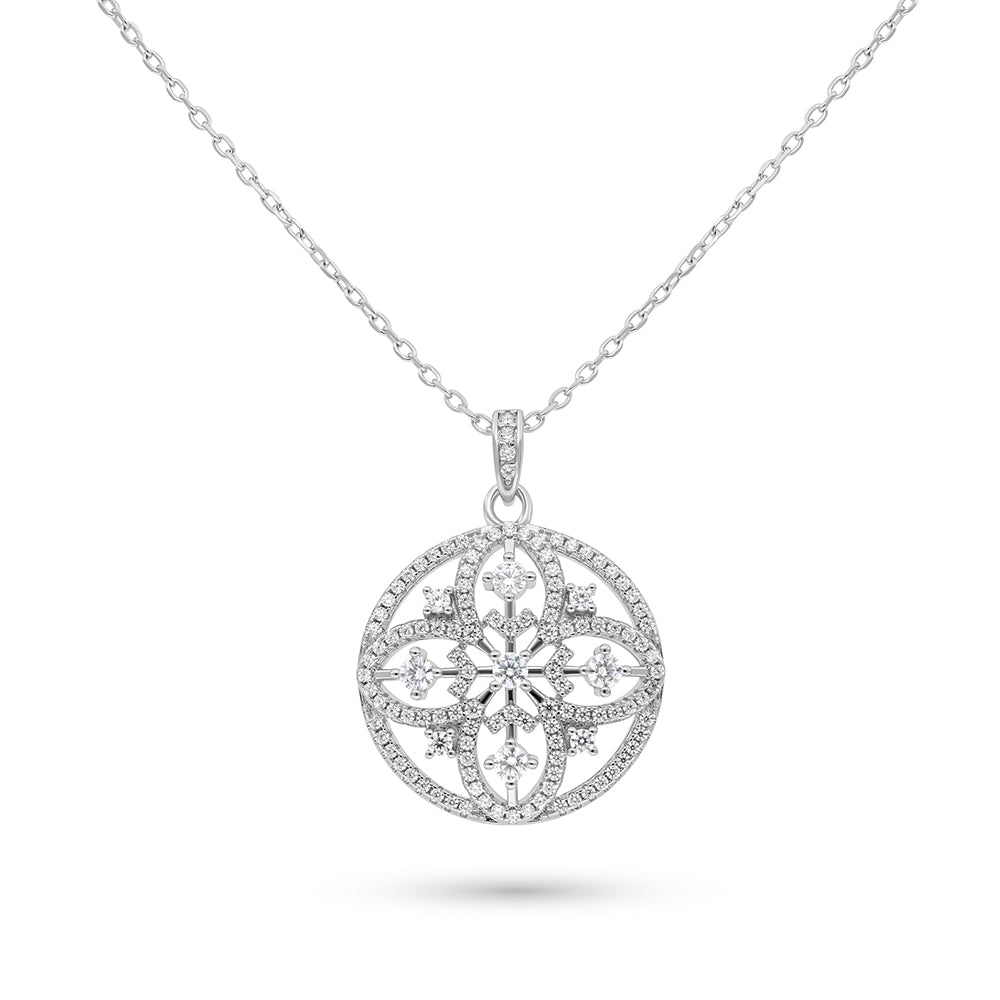 Sterling Silver 925 Necklace Rhodium Plated Embedded With White CZ