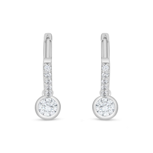 Sterling Silver 925 Earring Rhodium Plated Embedded With White Zircon