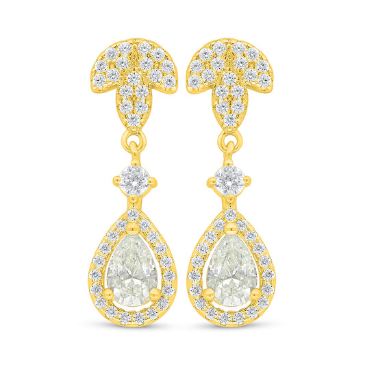 Sterling Silver 925 Earring Golden Plated Embedded With White Zircon