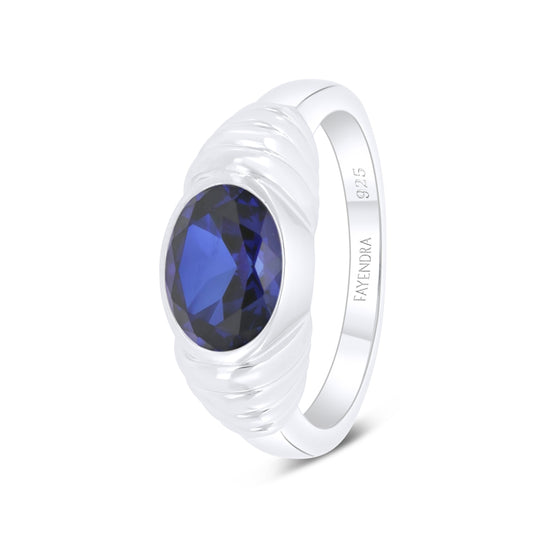 Sterling Silver 925 Ring Rhodium Plated Embedded With Sapphire Corundum