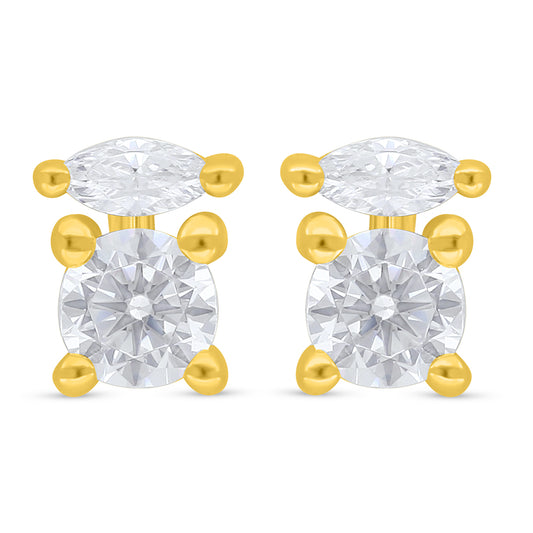 Sterling Silver 925 Earring Golden Plated Embedded With White Zircon