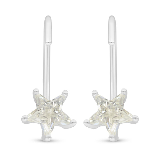 Sterling Silver 925 Earring Rhodium Plated Embedded With Yellow Diamond