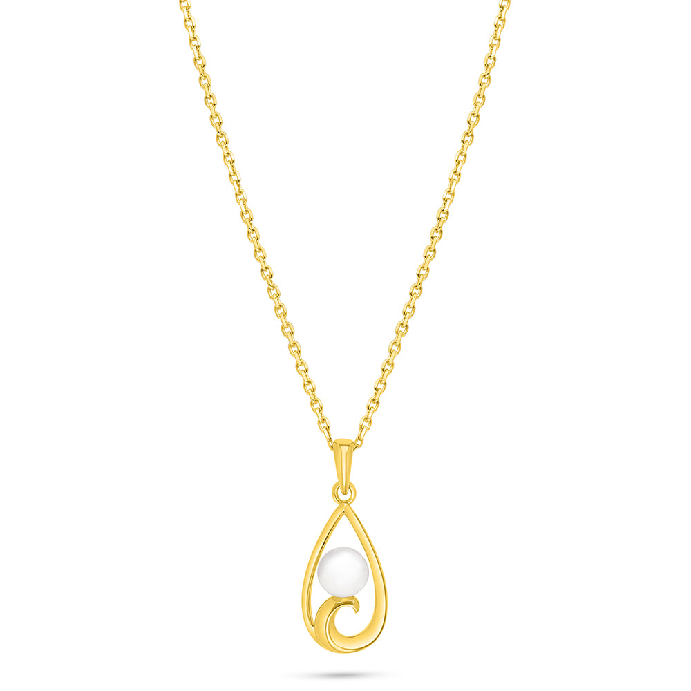 Sterling Silver 925 Necklace Golden Plated Embedded With Natural White Pearl