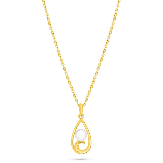 Sterling Silver 925 Necklace Golden Plated Embedded With Natural White Pearl