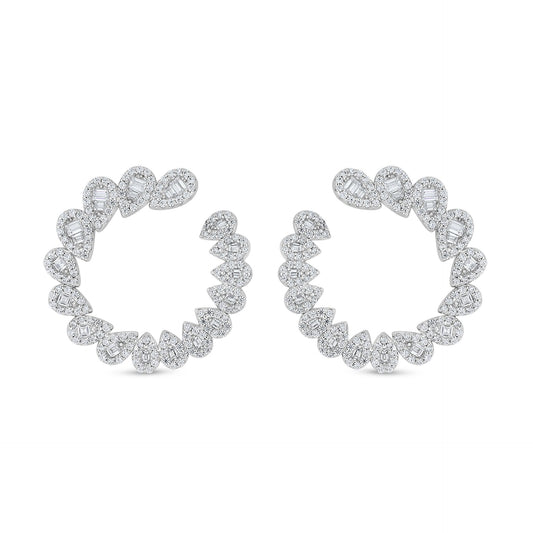 Sterling Silver 925 Earring Rhodium Plated Embedded With White Zircon