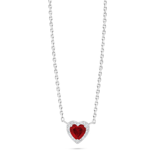 Sterling Silver 925 Necklace Rhodium Plated Embedded With Ruby Corundum And White Zircon