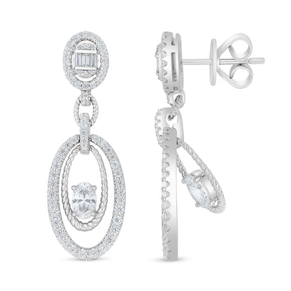 Sterling Silver 925 Earring Rhodium Plated Embedded With White Zircon
