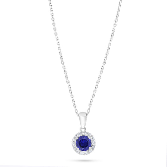 Sterling Silver 925 Necklace Rhodium Plated Embedded With Sapphire Corundum And White Zircon