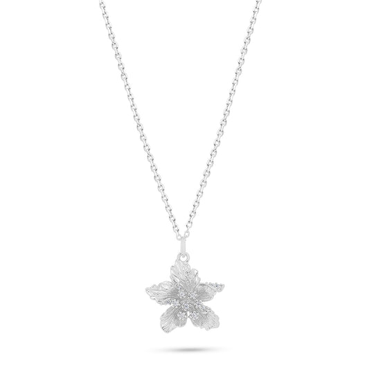 Sterling Silver 925 Necklace Rhodium Plated Embedded With White Zircon