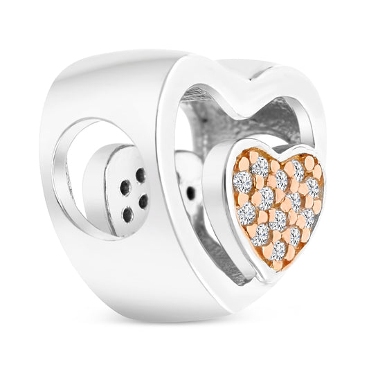 Sterling Silver 925 CHARM Rhodium And Rose Gold Plated Embedded With White CZ