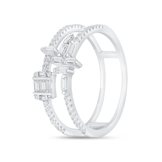 Sterling Silver 925 Ring Rhodium Plated Embedded With White Zircon