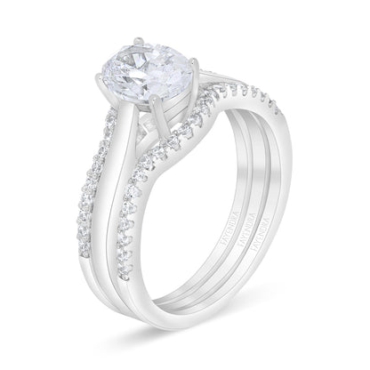 Sterling Silver 925 Ring (3pieces) Rhodium Plated Embedded With White Zircon
