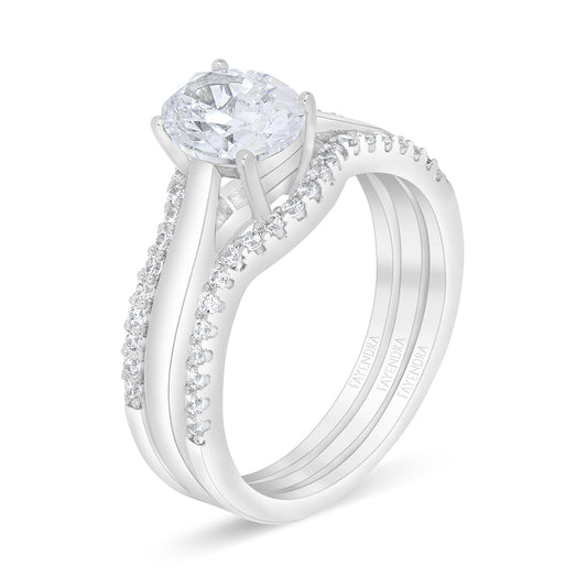 Sterling Silver 925 Ring (3pieces) Rhodium Plated Embedded With White Zircon