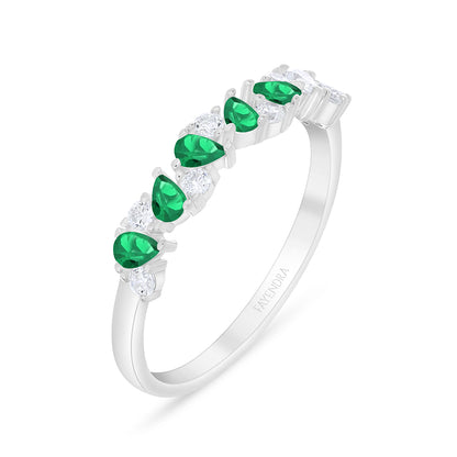 Sterling Silver 925 Ring Rhodium Plated Embedded With Emerald Zircon And White Zircon