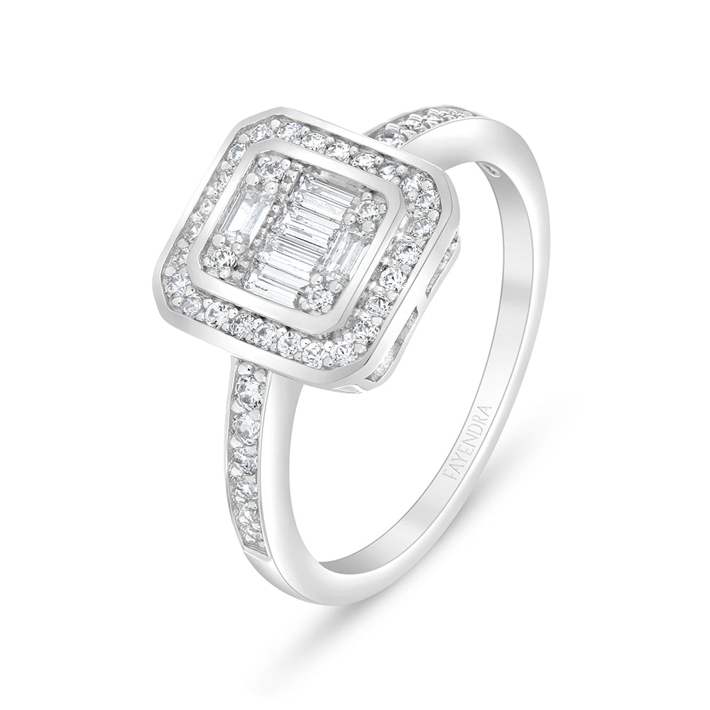 Sterling Silver 925 Ring Rhodium Plated Embedded With White Zircon