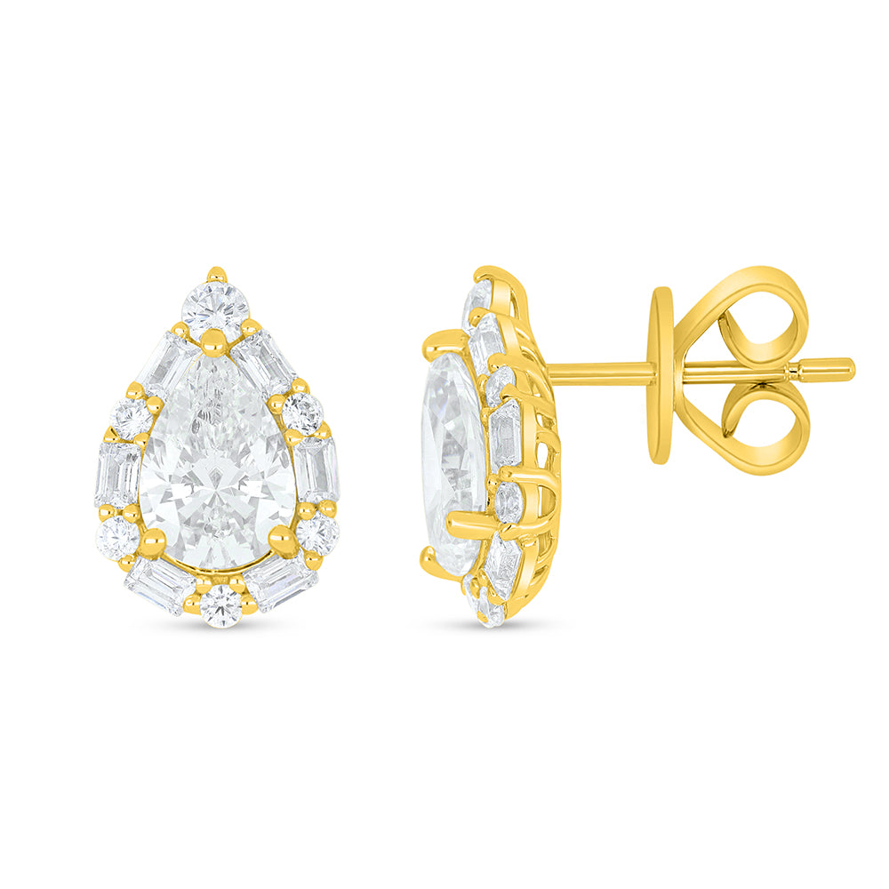 Sterling Silver 925 Earring Golden Plated Embedded With Diamond Zircon And White Zircon