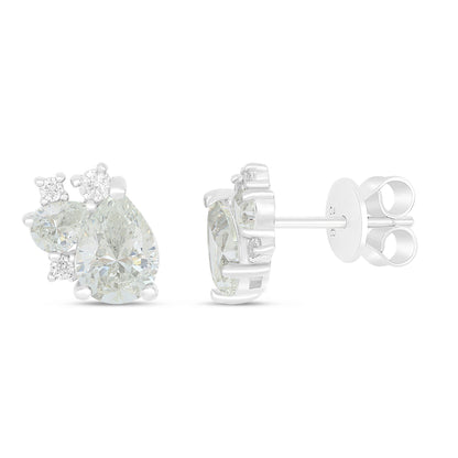 Sterling Silver 925 Earring Rhodium Plated Embedded With Diamond Zircon And White Zircon