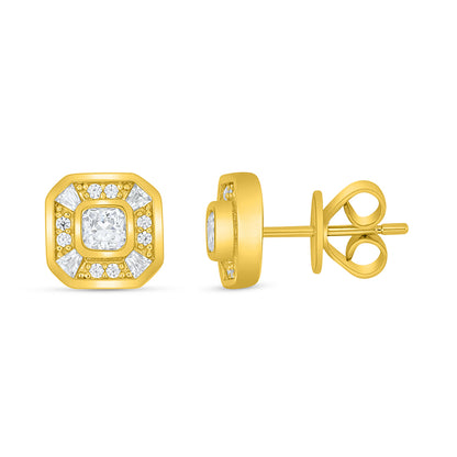 Sterling Silver 925 Earring Golden Plated Embedded With White Zircon