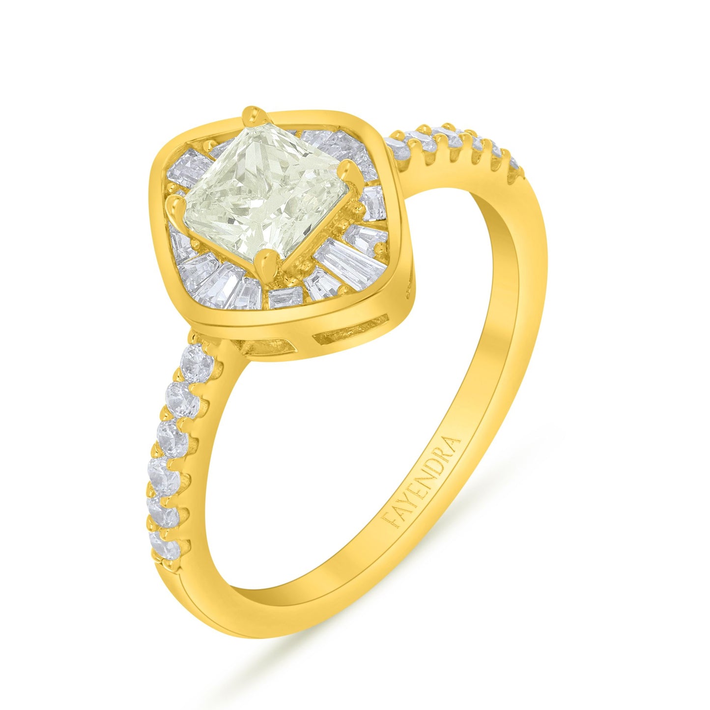 Sterling Silver 925 Ring Golden Plated Embedded With Diamond Zircon And White Zircon