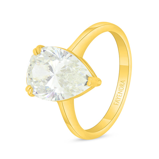 Sterling Silver 925 Ring Golden Plated Embedded With Yellow Diamond