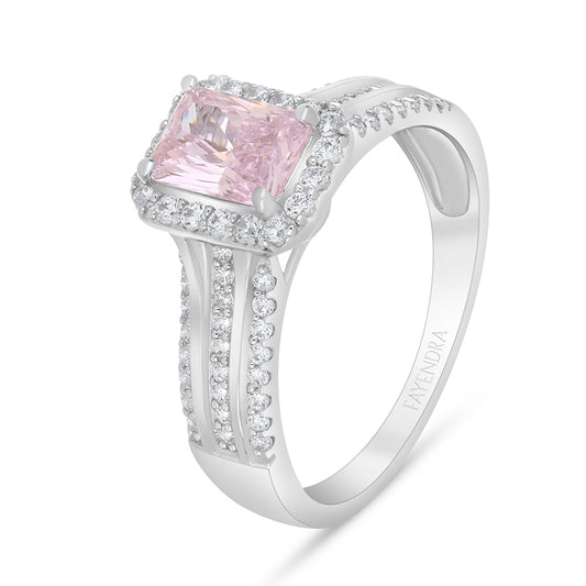 Sterling Silver 925 Ring Rhodium Plated Embedded With Pink Zircon And White Zircon