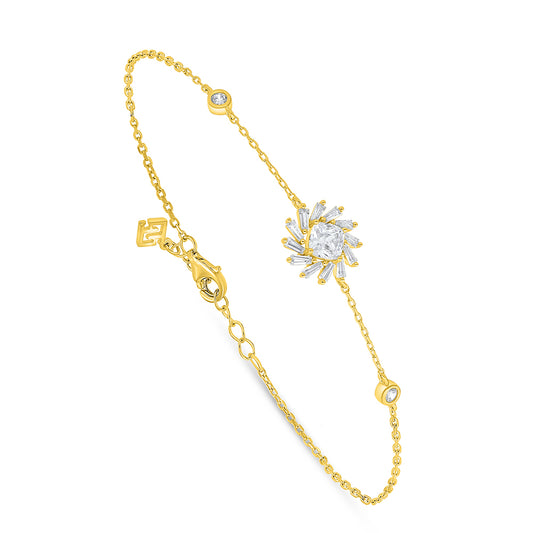 Sterling Silver 925 Bracelet Golden Plated Embedded With White Zircon