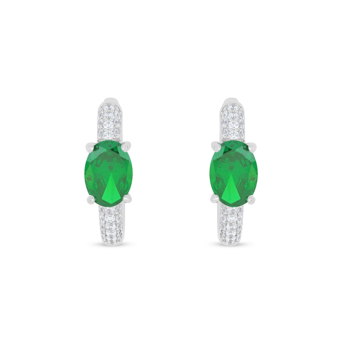 Sterling Silver 925 Earring Rhodium Plated Embedded With Emerald Zircon And White Zircon