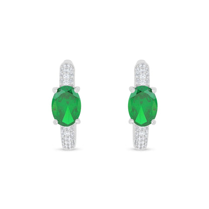 Sterling Silver 925 Earring Rhodium Plated Embedded With Emerald Zircon And White Zircon