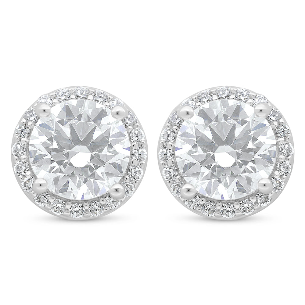 Sterling Silver 925 Earring Rhodium Plated Embedded With White Zircon