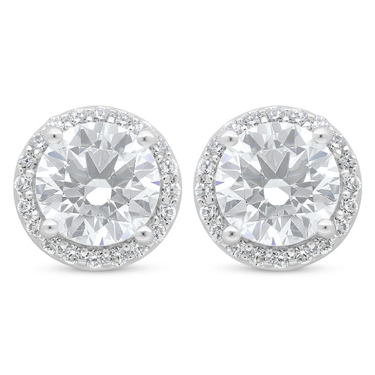 Sterling Silver 925 Earring Rhodium Plated Embedded With White Zircon