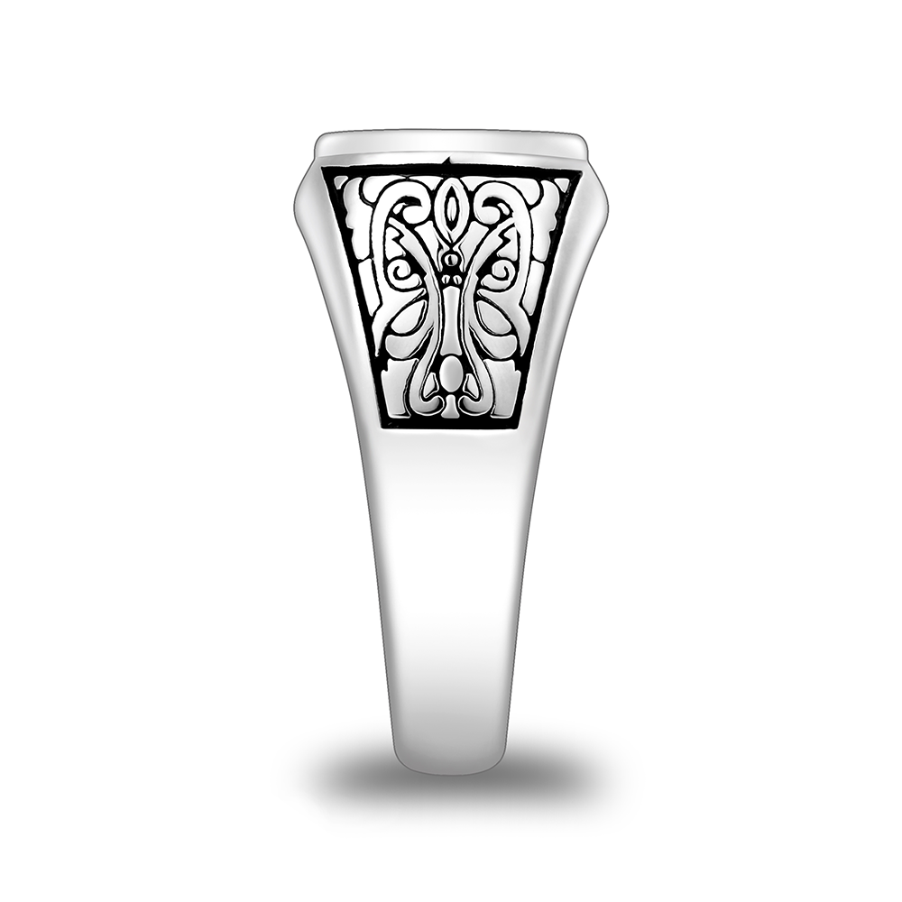 خاتم رجالي إسلامي من الفضة الخالصة عيار 925 مطلي روديوم و اسود